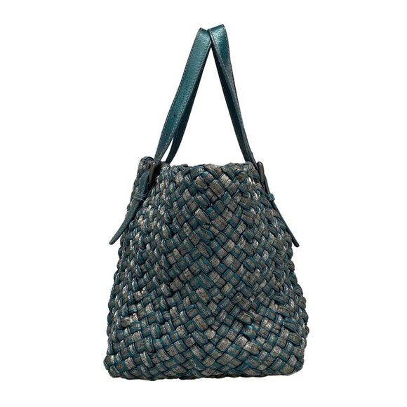 Auth BOTTEGA VENETA Intrecciato - Blue Green Silver Leather Chemical Fiber - Picture 5 of 16